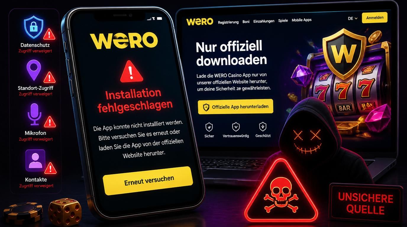 Installation fehlgeschlagen bei der App‐Installation, abgebildet durch Warnhinweise und Datenschutz Icons